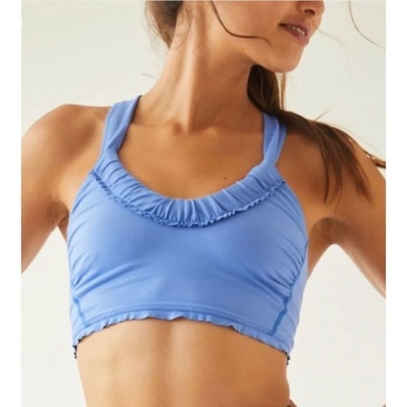 Free People Down The Line Bra Blue Ruffle Size Large - Picture 5 of 11